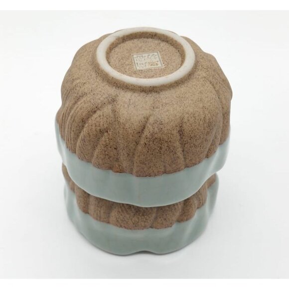 2 Small Celadon Flower Bloom Two-Tone Ceramic Bowls